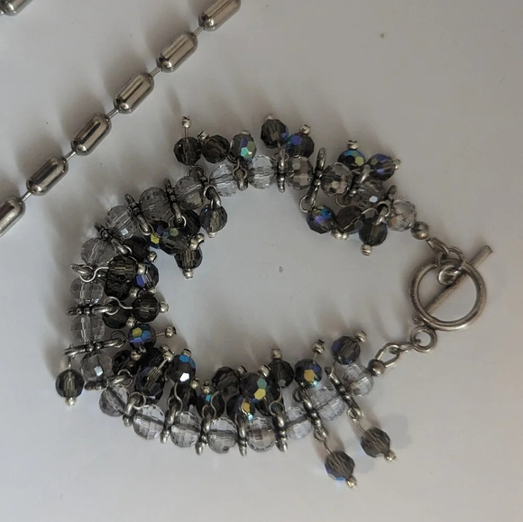 2pc Jewelry Set (Beaded Linked Chain  Necklace & Crystal Beaded Bracelet) - Picture 3 of 6